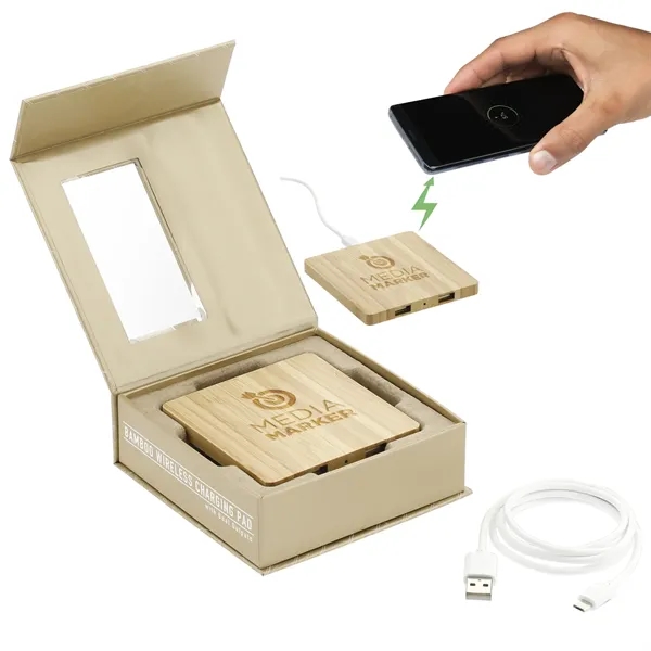 FSC® 100% Bamboo Wireless Charge Pad w/Dual Output - FSC® 100% Bamboo Wireless Charge Pad w/Dual Output - Image 6 of 11