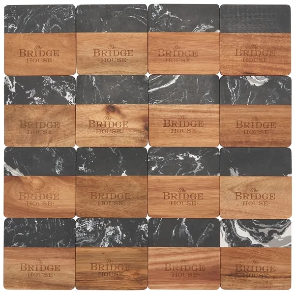 Black Marble and Wood Coaster Set - Black Marble and Wood Coaster Set - Image 3 of 7