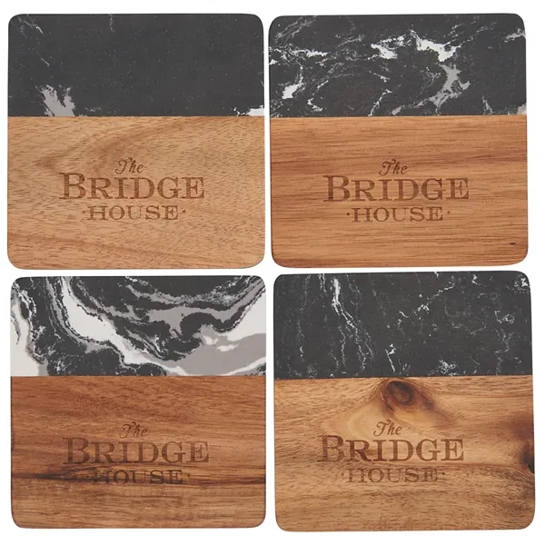 Black Marble and Wood Coaster Set - Black Marble and Wood Coaster Set - Image 2 of 7