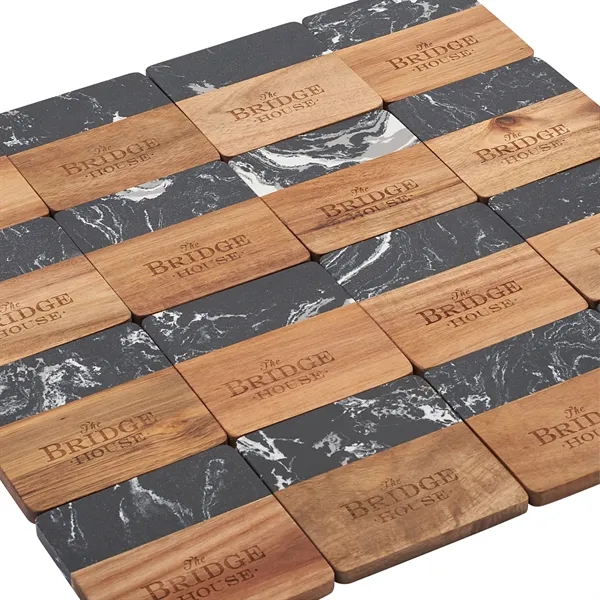 Black Marble and Wood Coaster Set - Black Marble and Wood Coaster Set - Image 7 of 7