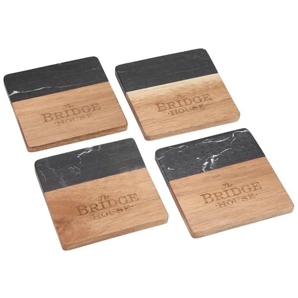 Black Marble and Wood Coaster Set - Black Marble and Wood Coaster Set - Image 6 of 7