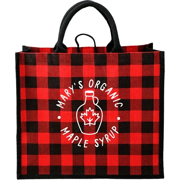 Buffalo Plaid Printed Jute Tote - Buffalo Plaid Printed Jute Tote - Image 6 of 11