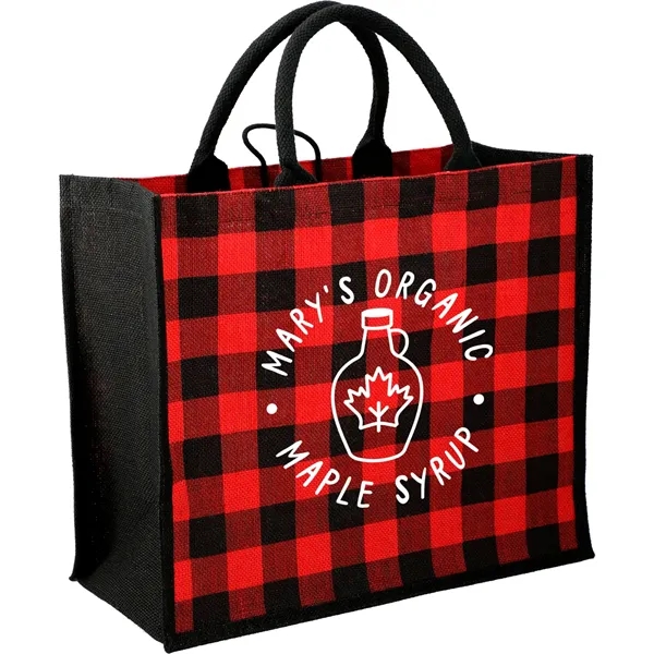 Buffalo Plaid Printed Jute Tote - Buffalo Plaid Printed Jute Tote - Image 9 of 11