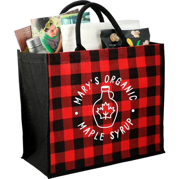 Buffalo Plaid Printed Jute Tote - Buffalo Plaid Printed Jute Tote - Image 8 of 11