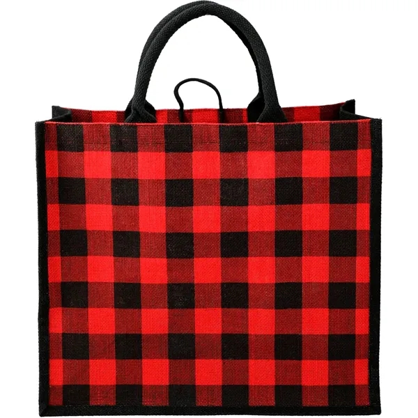 Buffalo Plaid Printed Jute Tote - Buffalo Plaid Printed Jute Tote - Image 7 of 11