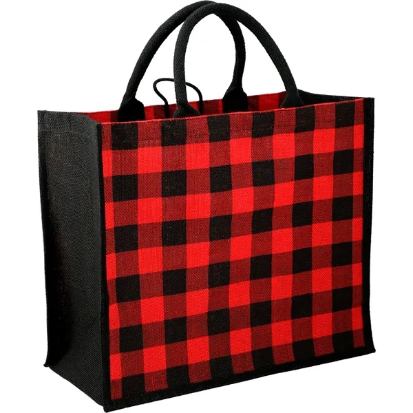 Buffalo Plaid Printed Jute Tote - Buffalo Plaid Printed Jute Tote - Image 11 of 11