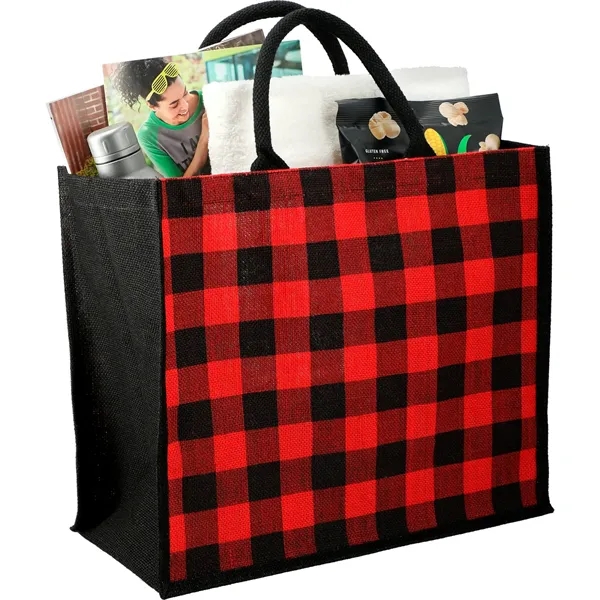 Buffalo Plaid Printed Jute Tote - Buffalo Plaid Printed Jute Tote - Image 10 of 11