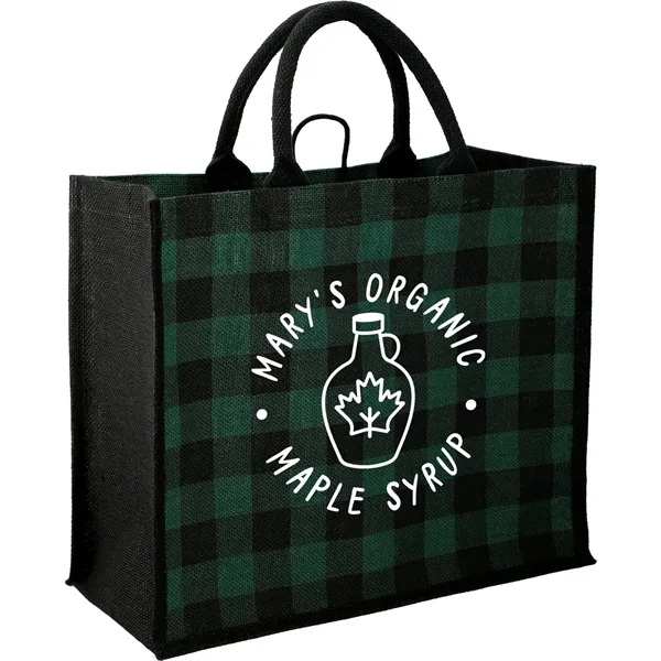 Buffalo Plaid Printed Jute Tote - Buffalo Plaid Printed Jute Tote - Image 3 of 11