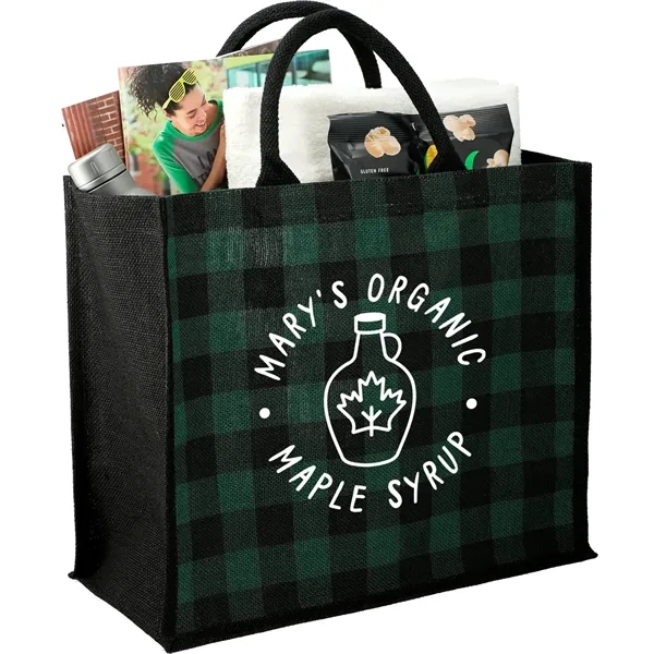 Buffalo Plaid Printed Jute Tote - Buffalo Plaid Printed Jute Tote - Image 2 of 11