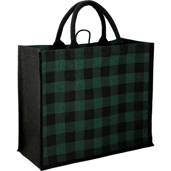 Buffalo Plaid Printed Jute Tote - Buffalo Plaid Printed Jute Tote - Image 4 of 11