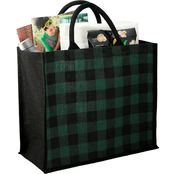 Buffalo Plaid Printed Jute Tote - Buffalo Plaid Printed Jute Tote - Image 5 of 11