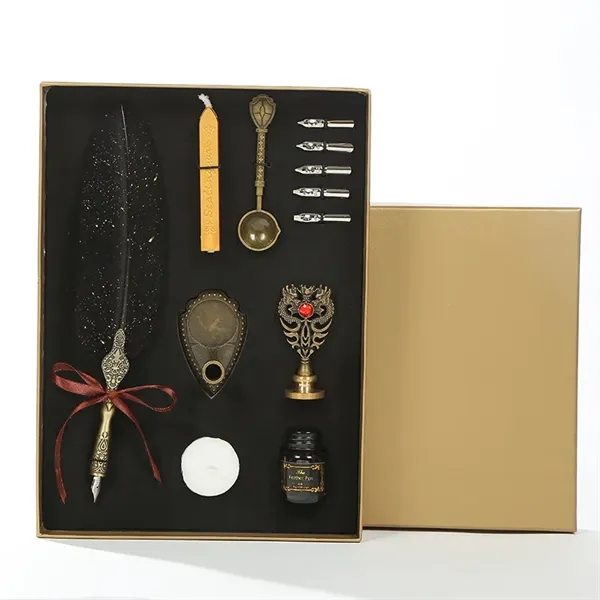 Vintage Feather Quill Pen Set - Vintage Feather Quill Pen Set - Image 1 of 4