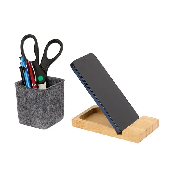 Renton Recycled Felt and Bamboo Pen/Device/Card Holder - Renton Recycled Felt and Bamboo Pen/Device/Card Holder - Image 4 of 7