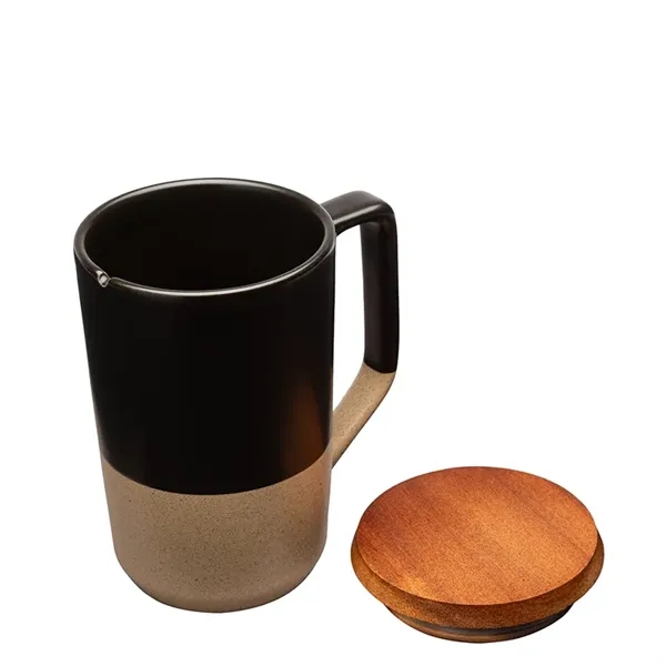 Mogiana 15 oz. Two-Tone Ceramic Mug w/ Wood Lid - Mogiana 15 oz. Two-Tone Ceramic Mug w/ Wood Lid - Image 4 of 14