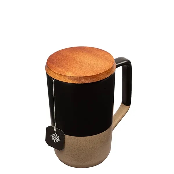 Mogiana 15 oz. Two-Tone Ceramic Mug w/ Wood Lid - Mogiana 15 oz. Two-Tone Ceramic Mug w/ Wood Lid - Image 5 of 14