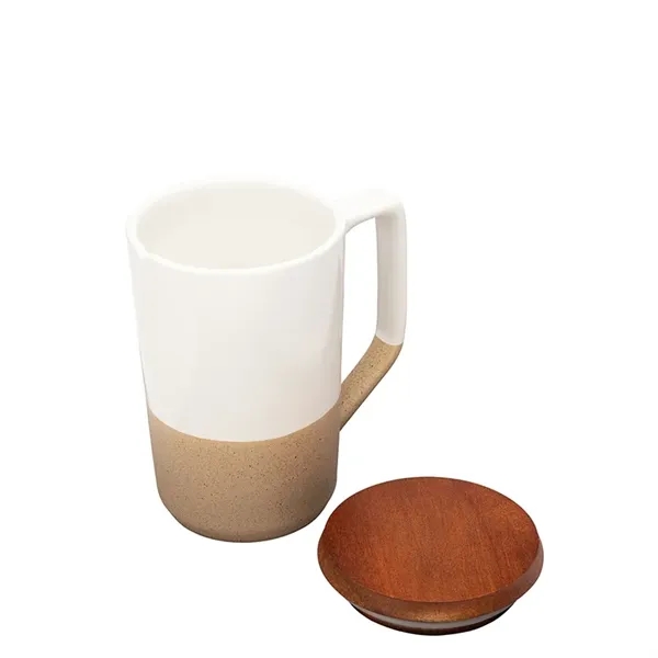 Mogiana 15 oz. Two-Tone Ceramic Mug w/ Wood Lid - Mogiana 15 oz. Two-Tone Ceramic Mug w/ Wood Lid - Image 9 of 14