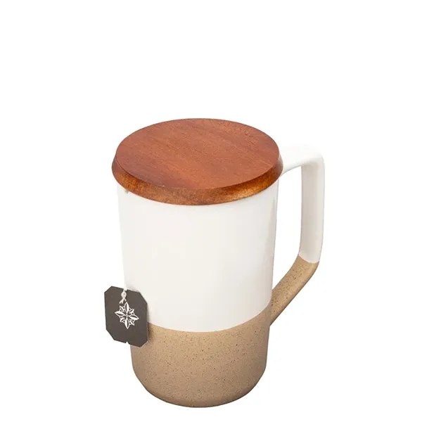 Mogiana 15 oz. Two-Tone Ceramic Mug w/ Wood Lid - Mogiana 15 oz. Two-Tone Ceramic Mug w/ Wood Lid - Image 10 of 14