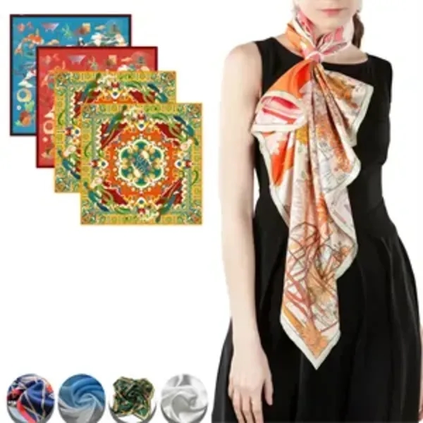 Custom Full Color 12 Momme 100% Silk Square Scarf - Custom Full Color 12 Momme 100% Silk Square Scarf - Image 0 of 3