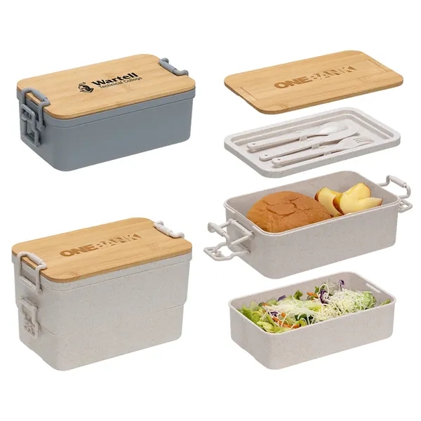 Chuckwagon Stackable Lunch Box With Bamboo Lid & Utensils