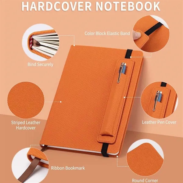 A5 Stripe Leather Business School Notebook with Pen Cover - A5 Stripe Leather Business School Notebook with Pen Cover - Image 2 of 4