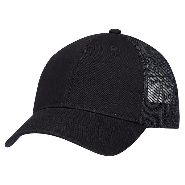 6 Panel Enzyme Washed Deluxe Chino Twill/Soft Nylon Mesh Cap - 6 Panel Enzyme Washed Deluxe Chino Twill/Soft Nylon Mesh Cap - Image 1 of 8