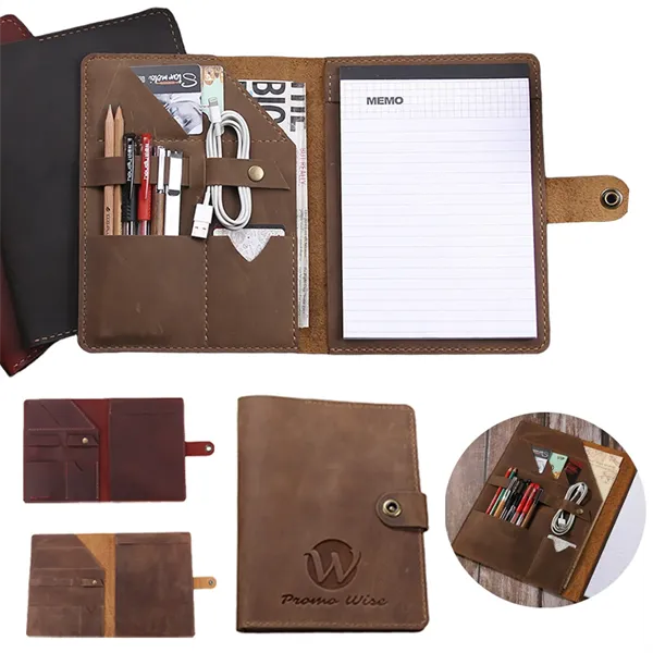 Genuine Leather Pad Folio Portfolios Notebooks with Buckle - Genuine Leather Pad Folio Portfolios Notebooks with Buckle - Image 0 of 7