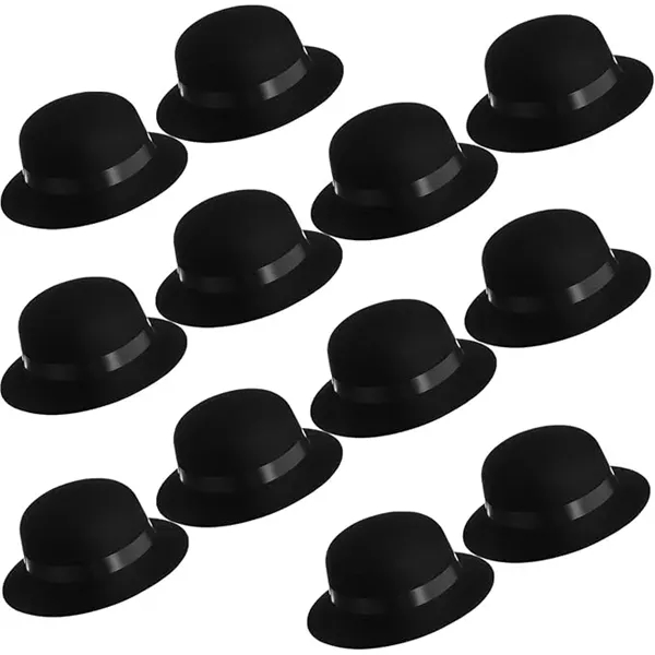 Black Derby Hats Plastic 50+ Colors 12 Pack Adult 22.5" - Black Derby Hats Plastic 50+ Colors 12 Pack Adult 22.5" - Image 1 of 3
