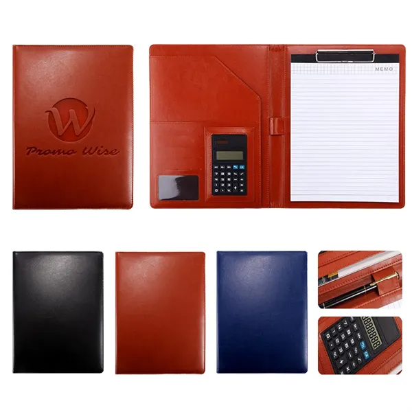 A4 PU Leather Portfolio w/ Calculator Compartments Pad Folio - A4 PU Leather Portfolio w/ Calculator Compartments Pad Folio - Image 0 of 12