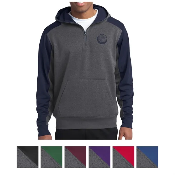 Sport-Tek® Tech Fleece Colorblock 1/4-Zip Hooded Sweatshirt - Sport-Tek® Tech Fleece Colorblock 1/4-Zip Hooded Sweatshirt - Image 0 of 7
