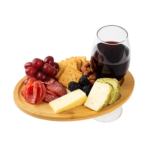 Wine & Dine Recessed Bamboo Tray With Wine Glass Holder - Wine & Dine Recessed Bamboo Tray With Wine Glass Holder - Image 1 of 4