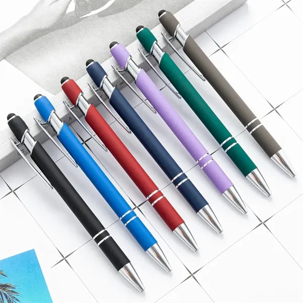 Rubberized Metal Ballpoint pen with Stylus - Rubberized Metal Ballpoint pen with Stylus - Image 1 of 4