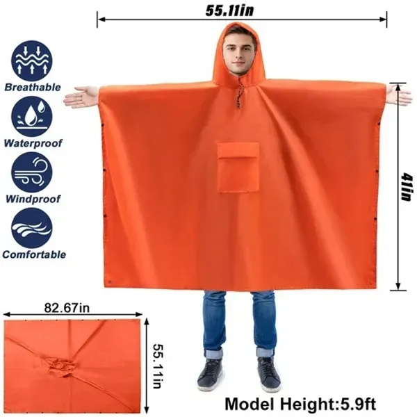 Hooded Rain Poncho for Adult with Pocket - Hooded Rain Poncho for Adult with Pocket - Image 1 of 4