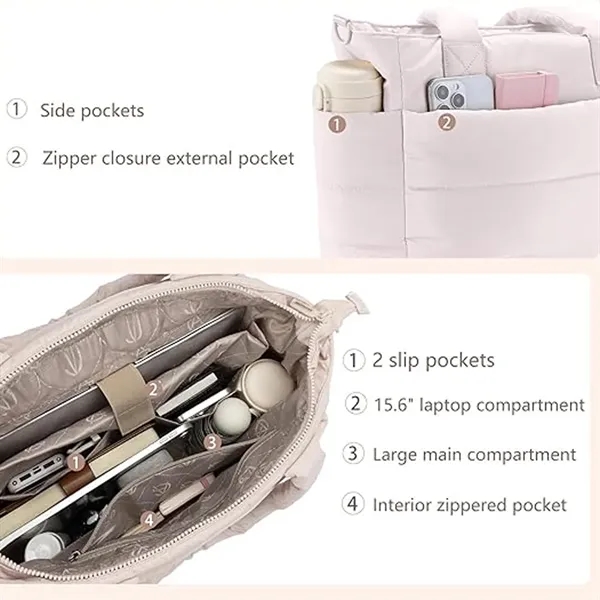 Tote Bag, Puffer Tote Bag Large Quilted Shoulder Bag for Wor - Tote Bag, Puffer Tote Bag Large Quilted Shoulder Bag for Wor - Image 2 of 19