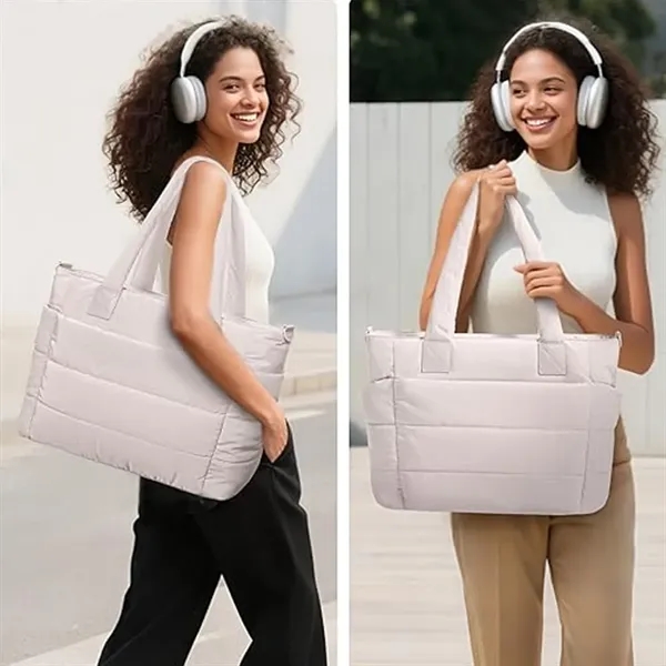 Tote Bag, Puffer Tote Bag Large Quilted Shoulder Bag for Wor - Tote Bag, Puffer Tote Bag Large Quilted Shoulder Bag for Wor - Image 6 of 19