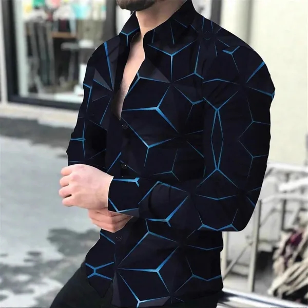 Polyester Printed Long Sleeve Button Down Fit Dress Shirt - Polyester Printed Long Sleeve Button Down Fit Dress Shirt - Image 3 of 6