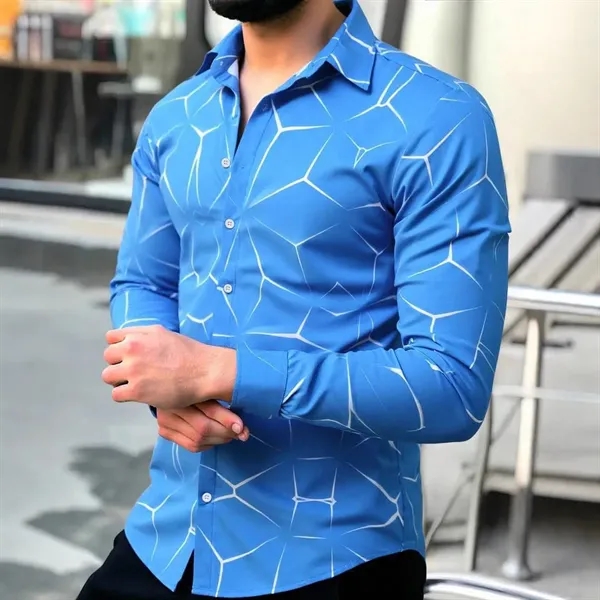 Polyester Printed Long Sleeve Button Down Fit Dress Shirt - Polyester Printed Long Sleeve Button Down Fit Dress Shirt - Image 4 of 6