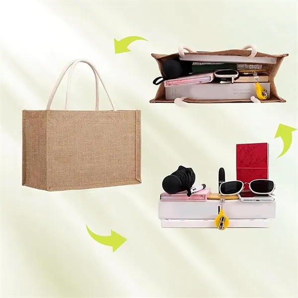 Large Capacity Jute Tote Bag for Work Travel Shopping - Large Capacity Jute Tote Bag for Work Travel Shopping - Image 3 of 5