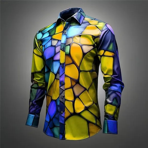 Polyester Printed Long Sleeve Button Down Fit Dress Shirt - Polyester Printed Long Sleeve Button Down Fit Dress Shirt - Image 6 of 6