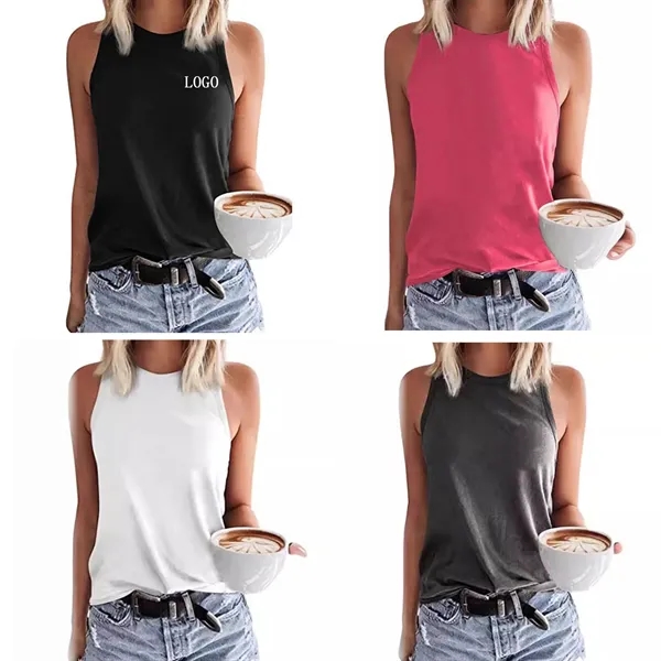 Women's Sleeveless T-Shirt Fashion Vest - Women's Sleeveless T-Shirt Fashion Vest - Image 0 of 8