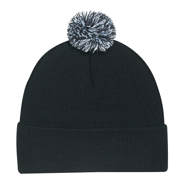 Acrylic Jersey Knit Cuff Toque (Pom Pom) - Acrylic Jersey Knit Cuff Toque (Pom Pom) - Image 3 of 5