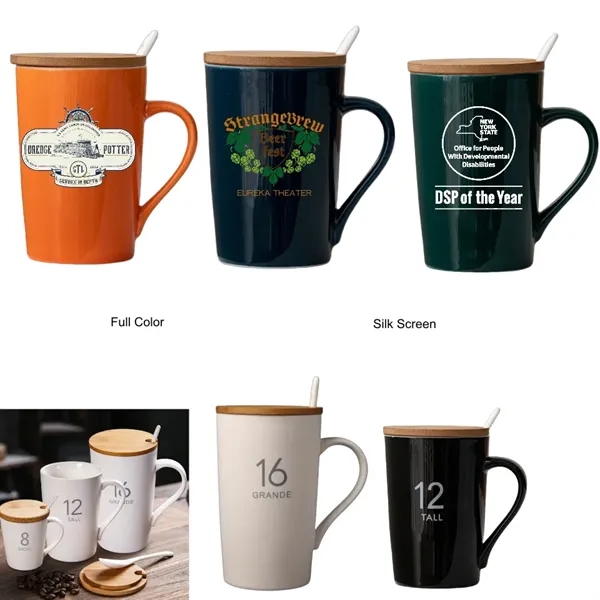 8/12/16/20 oz Ceramic Mug with Bamboo Lid and Spoon - 8/12/16/20 oz Ceramic Mug with Bamboo Lid and Spoon - Image 0 of 7