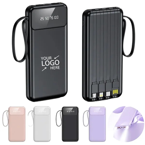 10000mAh Fast Charging Power Bank with 4 Built-In Cables - 10000mAh Fast Charging Power Bank with 4 Built-In Cables - Image 0 of 8