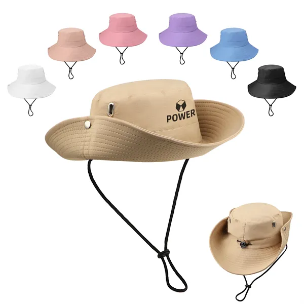 Polyester Cowboy Hat Wide Brim Sun Bucket W/ Chin Strap - Polyester Cowboy Hat Wide Brim Sun Bucket W/ Chin Strap - Image 0 of 4