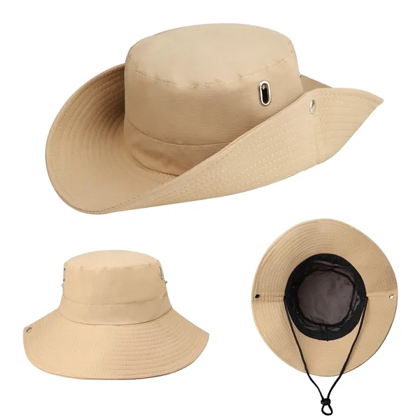 Polyester Cowboy Hat Wide Brim Sun Bucket W/ Chin Strap - Polyester Cowboy Hat Wide Brim Sun Bucket W/ Chin Strap - Image 2 of 4