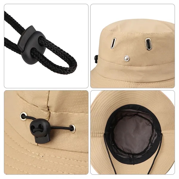 Polyester Cowboy Hat Wide Brim Sun Bucket W/ Chin Strap - Polyester Cowboy Hat Wide Brim Sun Bucket W/ Chin Strap - Image 3 of 4
