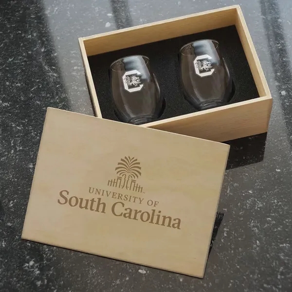 Etched 2-Piece Wine Glass Set in Pine Box - Etched 2-Piece Wine Glass Set in Pine Box - Image 0 of 0