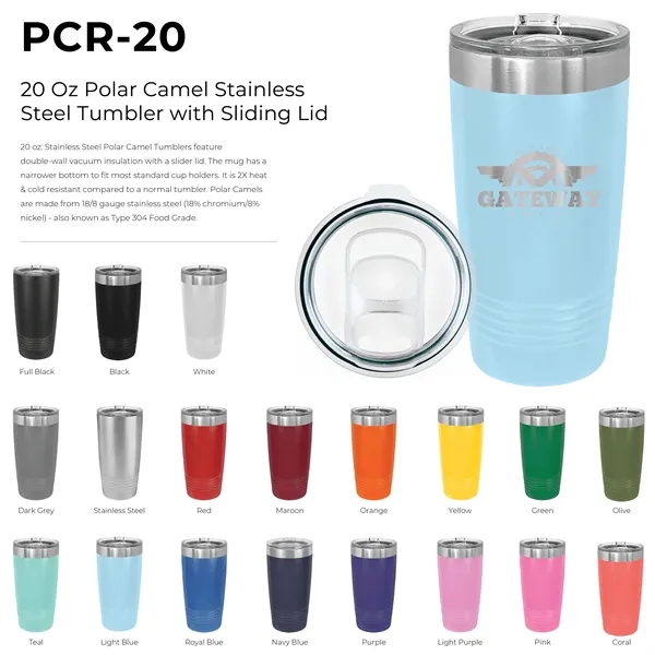 Polar Camel Stainless Steel 20 oz Ringed Tumbler w/Slide Lid - Polar Camel Stainless Steel 20 oz Ringed Tumbler w/Slide Lid - Image 1 of 39