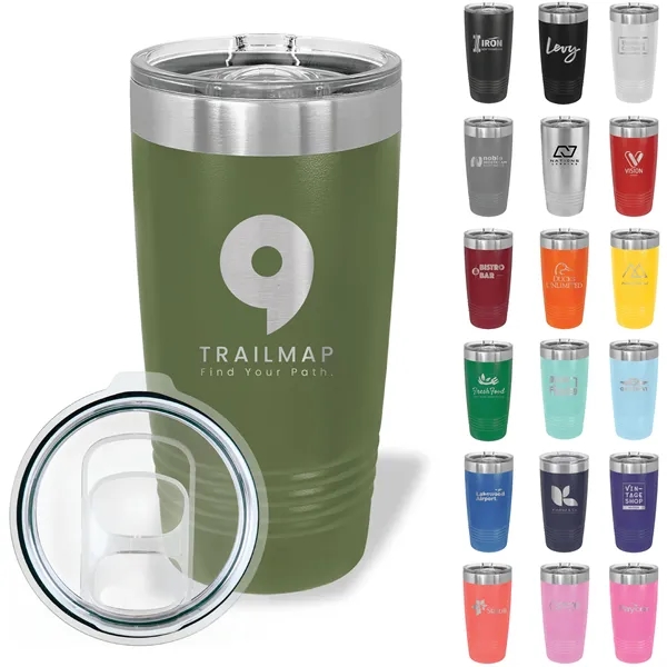 Polar Camel Stainless Steel 20 oz Ringed Tumbler w/Slide Lid - Polar Camel Stainless Steel 20 oz Ringed Tumbler w/Slide Lid - Image 0 of 39