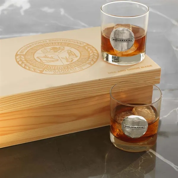 Staten 2-Piece Rocks Glass Set in Engraved Pine Box - Staten 2-Piece Rocks Glass Set in Engraved Pine Box - Image 0 of 5