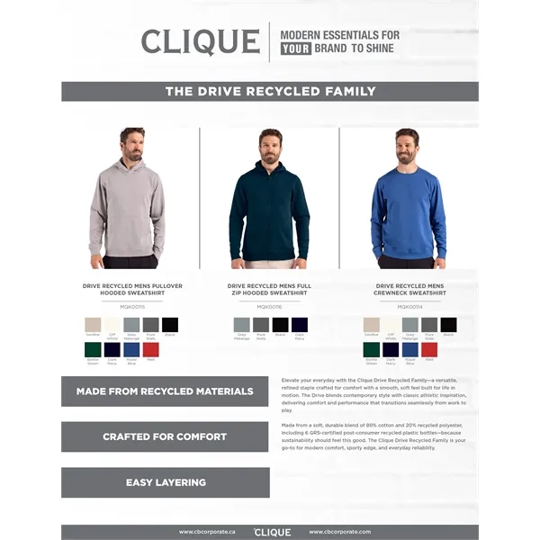 Clique Drive Recycled Unisex Full Zip Hooded Sweatshirt